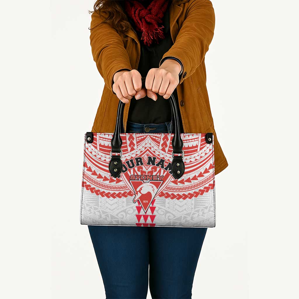 Personalized Sydney Swans Leather Bag Polynesian Tribal Pattern Heritage Football