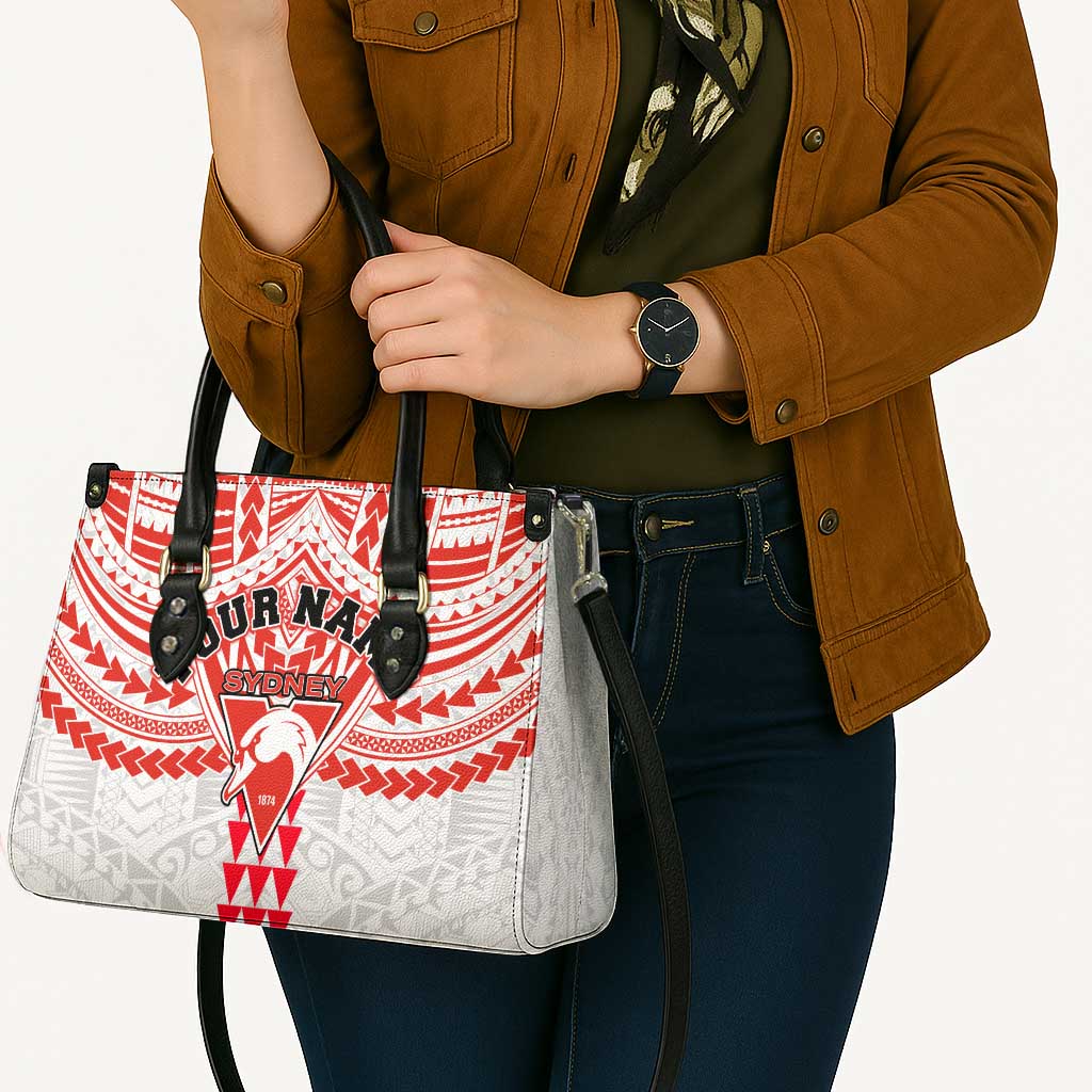 Personalized Sydney Swans Leather Bag Polynesian Tribal Pattern Heritage Football