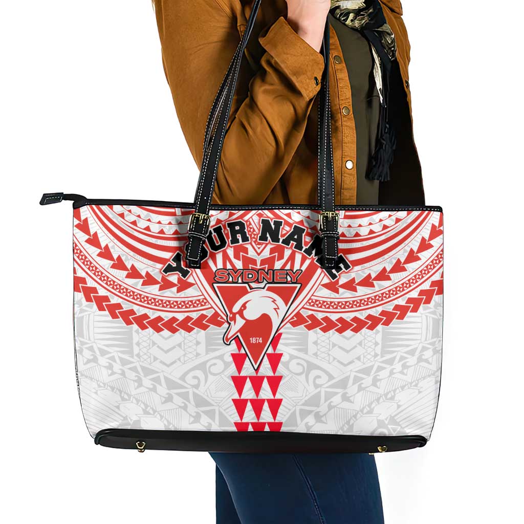 Personalized Sydney Swans Leather Tote Bag Polynesian Tribal Pattern Heritage Football