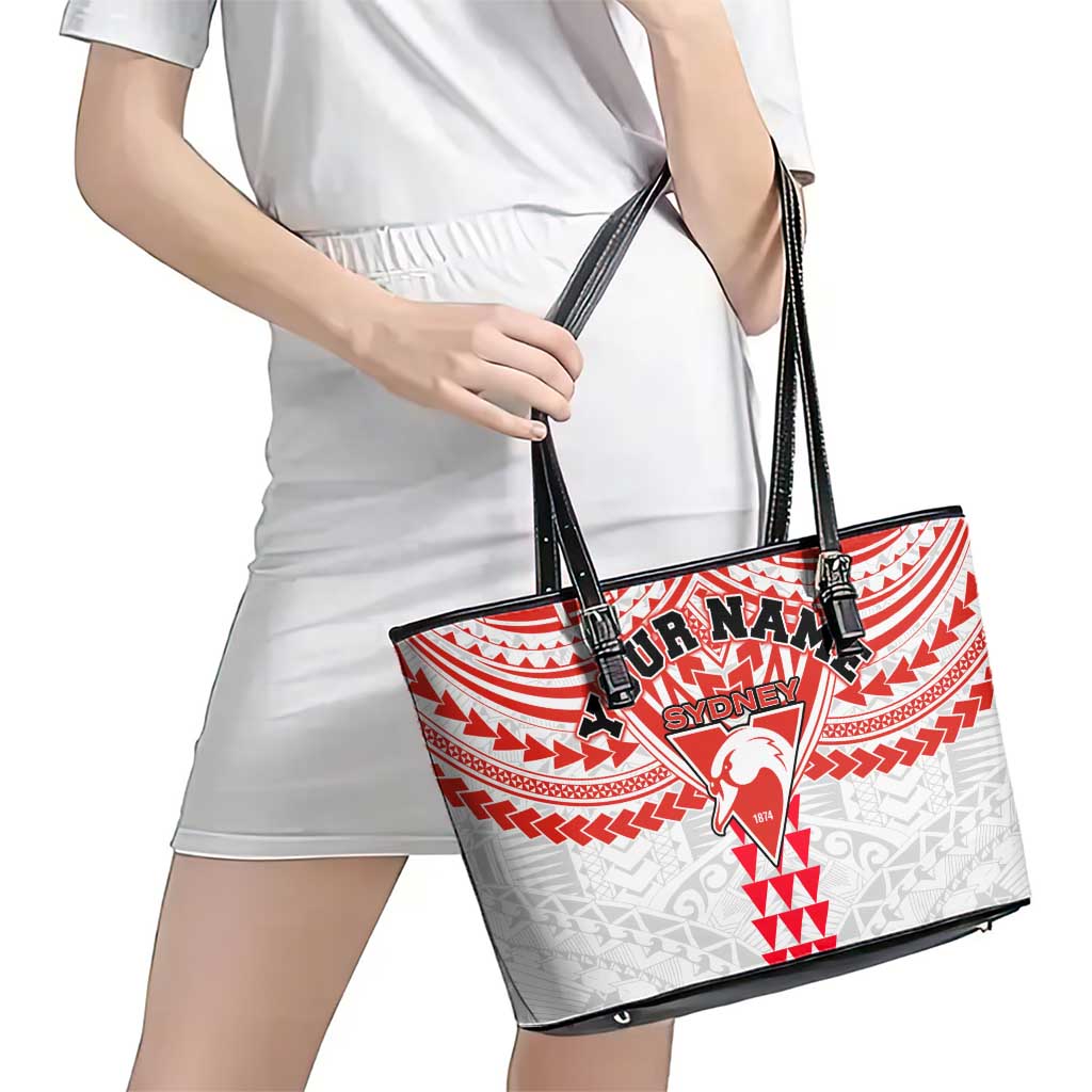 Personalized Sydney Swans Leather Tote Bag Polynesian Tribal Pattern Heritage Football