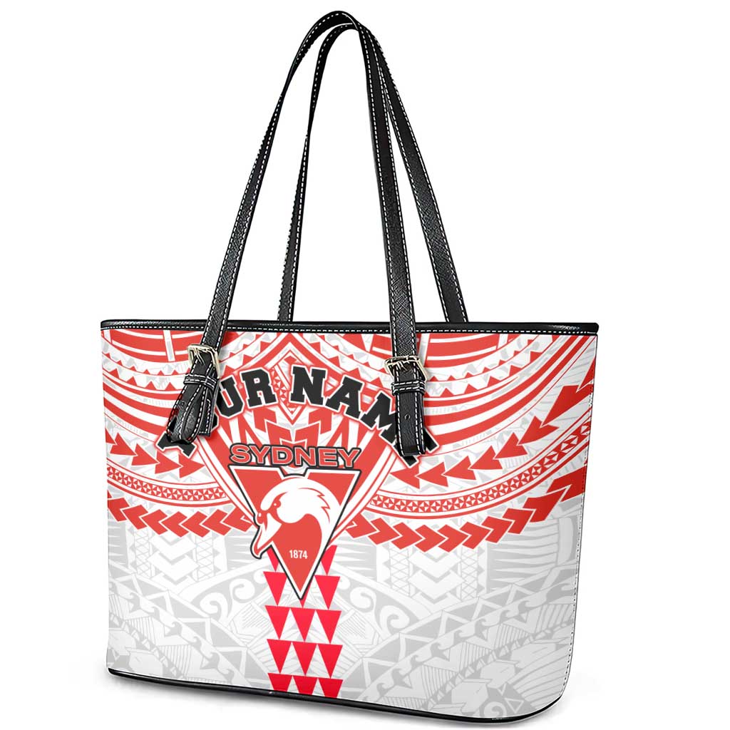 Personalized Sydney Swans Leather Tote Bag Polynesian Tribal Pattern Heritage Football
