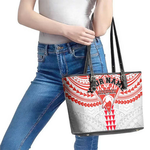 Personalized Sydney Swans Leather Tote Bag Polynesian Tribal Pattern Heritage Football