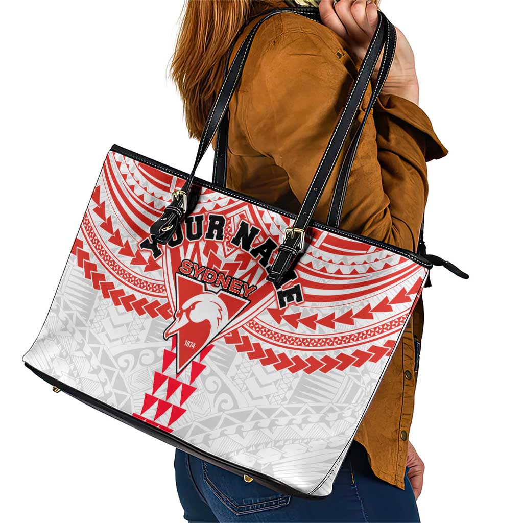 Personalized Sydney Swans Leather Tote Bag Polynesian Tribal Pattern Heritage Football
