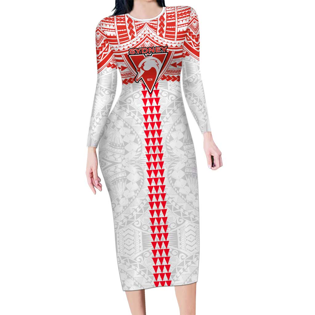 Personalized Sydney Swans Long Sleeve Bodycon Dress Polynesian Tribal Pattern Heritage Football
