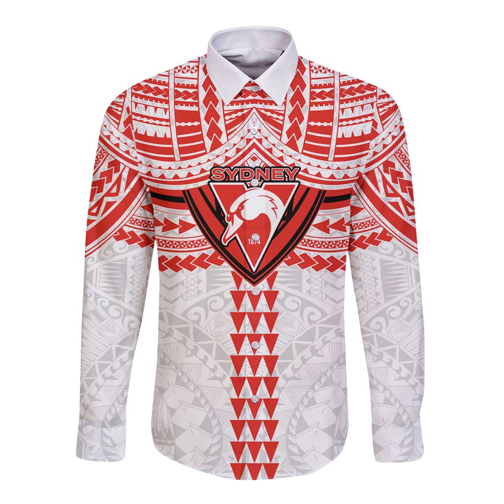 Personalized Sydney Swans Long Sleeve Button Shirt Polynesian Tribal Pattern Heritage Football