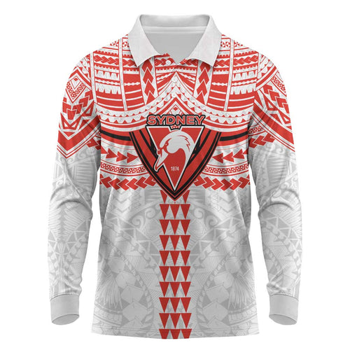 Personalized Sydney Swans Long Sleeve Polo Shirt Polynesian Tribal Pattern Heritage Football