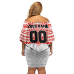 Personalized Sydney Swans Off Shoulder Short Dress Polynesian Tribal Pattern Heritage Football