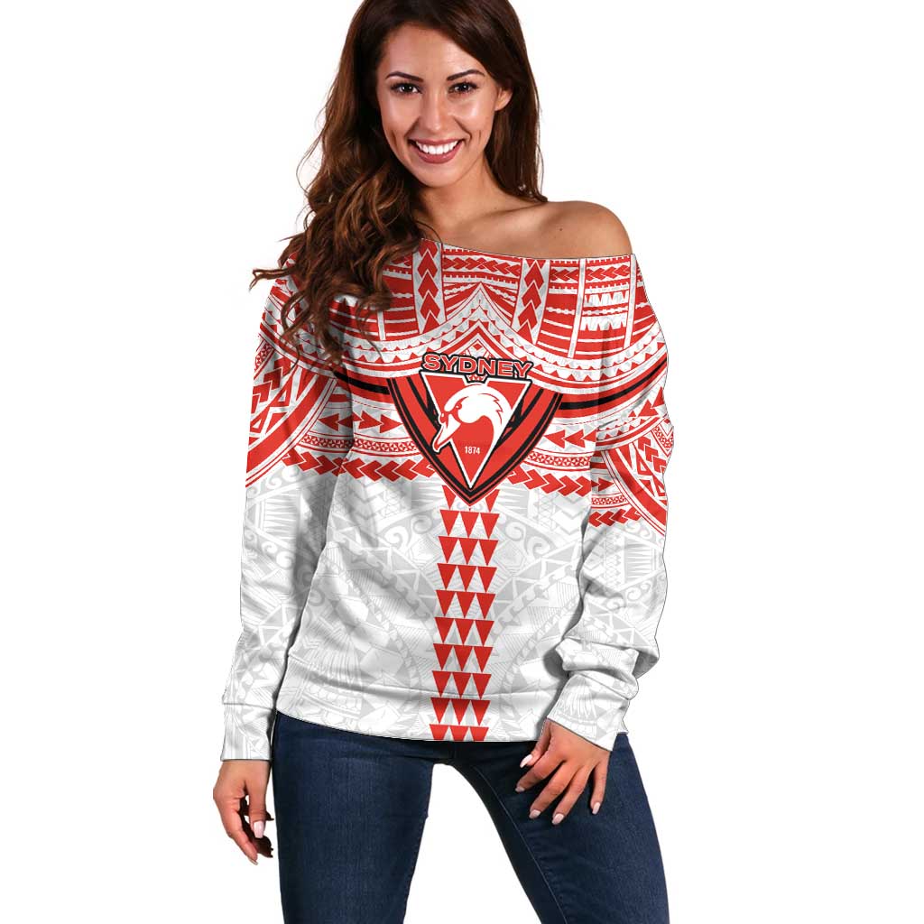 Personalized Sydney Swans Off Shoulder Sweater Polynesian Tribal Pattern Heritage Football