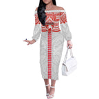 Personalized Sydney Swans Off The Shoulder Long Sleeve Dress Polynesian Tribal Pattern Heritage Football