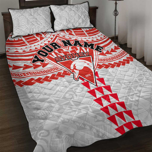 Personalized Sydney Swans Quilt Bed Set Polynesian Tribal Pattern Heritage Football