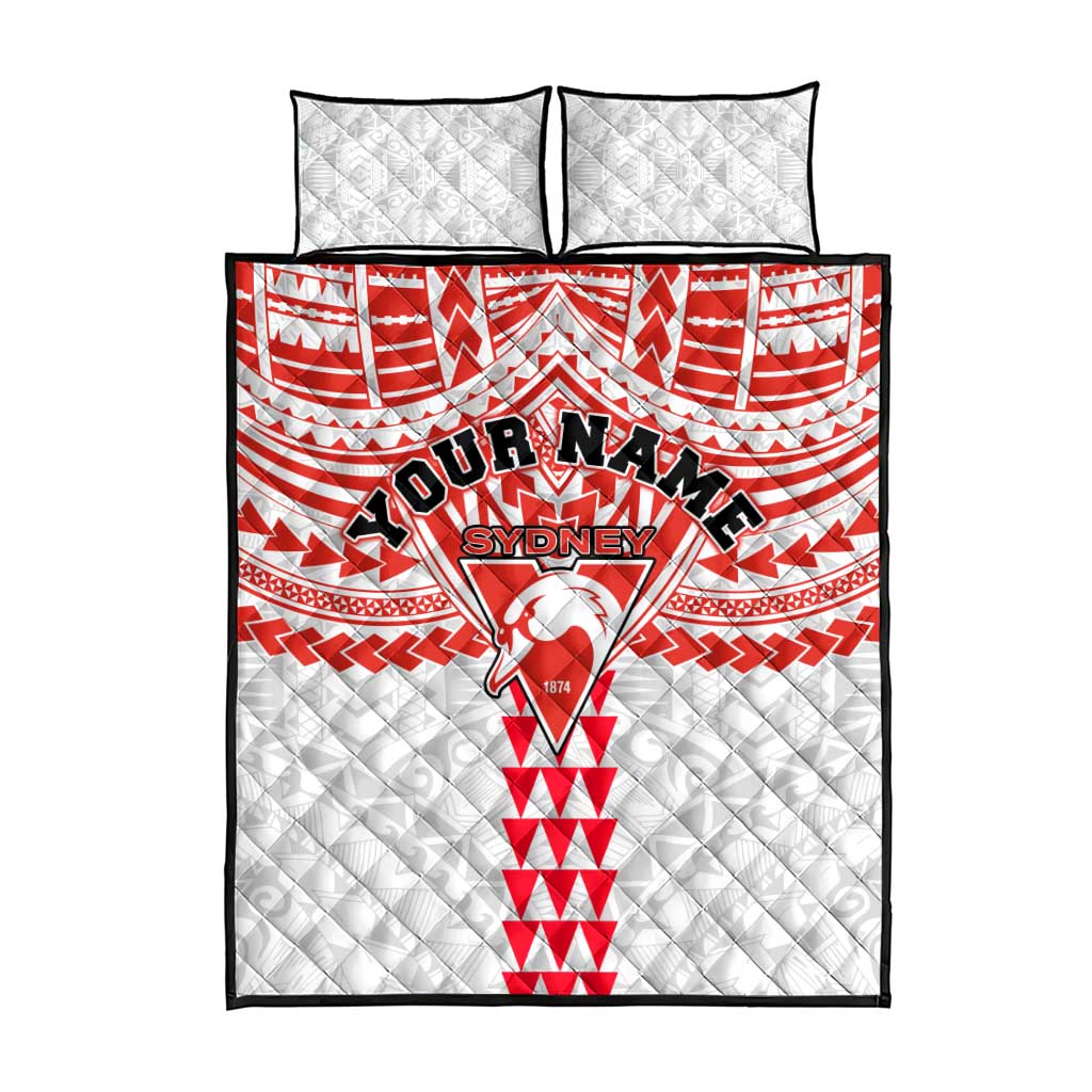 Personalized Sydney Swans Quilt Bed Set Polynesian Tribal Pattern Heritage Football