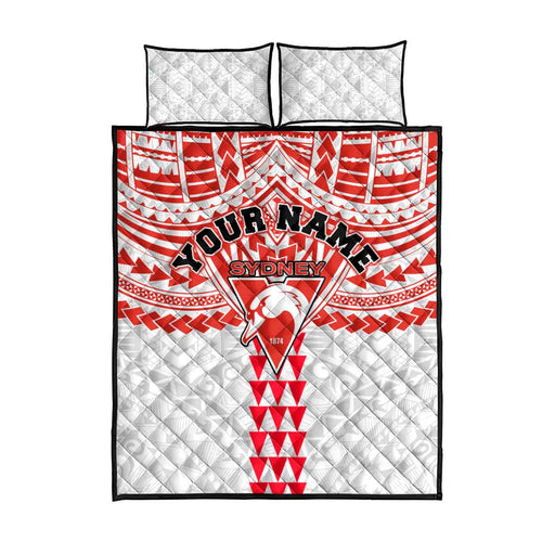 Personalized Sydney Swans Quilt Bed Set Polynesian Tribal Pattern Heritage Football