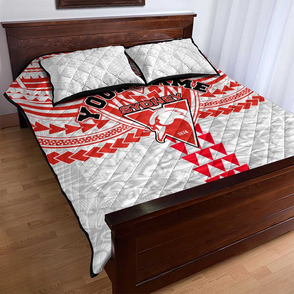 Personalized Sydney Swans Quilt Bed Set Polynesian Tribal Pattern Heritage Football