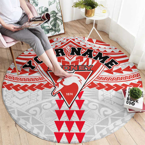 Personalized Sydney Swans Round Carpet Polynesian Tribal Pattern Heritage Football