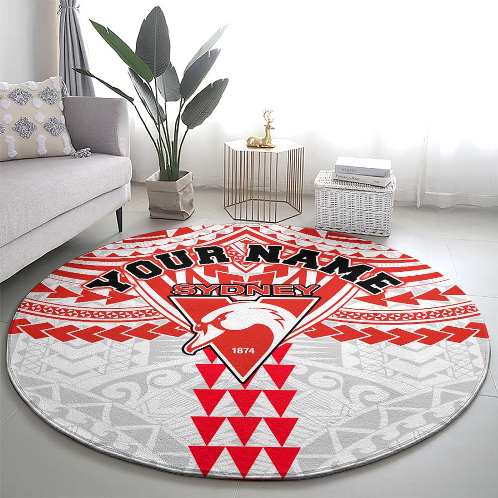 Personalized Sydney Swans Round Carpet Polynesian Tribal Pattern Heritage Football