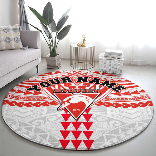 Personalized Sydney Swans Round Carpet Polynesian Tribal Pattern Heritage Football