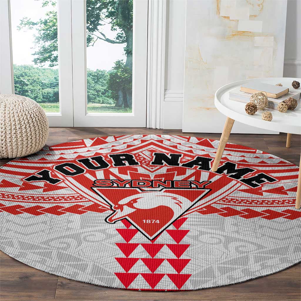 Personalized Sydney Swans Round Carpet Polynesian Tribal Pattern Heritage Football