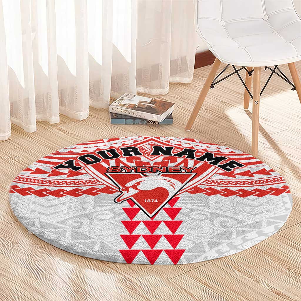 Personalized Sydney Swans Round Carpet Polynesian Tribal Pattern Heritage Football