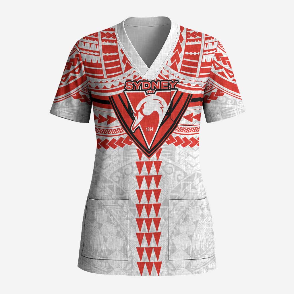 Personalized Sydney Swans Scrub Top Polynesian Tribal Pattern Heritage Football