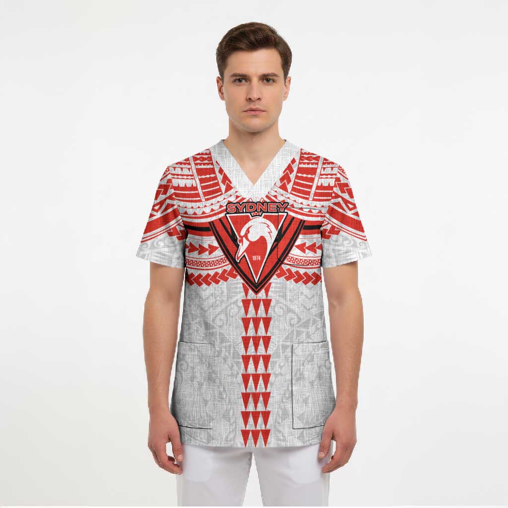 Personalized Sydney Swans Scrub Top Polynesian Tribal Pattern Heritage Football