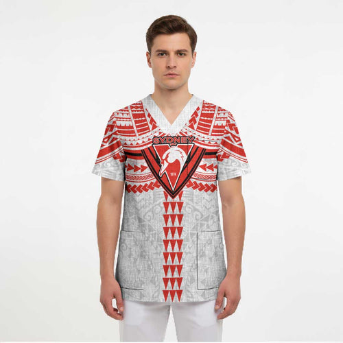 Personalized Sydney Swans Scrub Top Polynesian Tribal Pattern Heritage Football