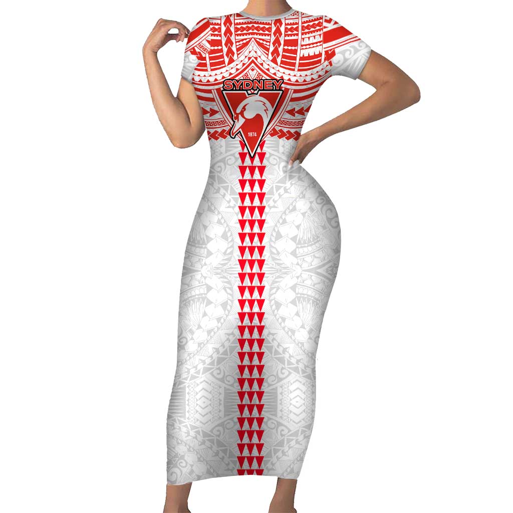 Personalized Sydney Swans Short Sleeve Bodycon Dress Polynesian Tribal Pattern Heritage Football