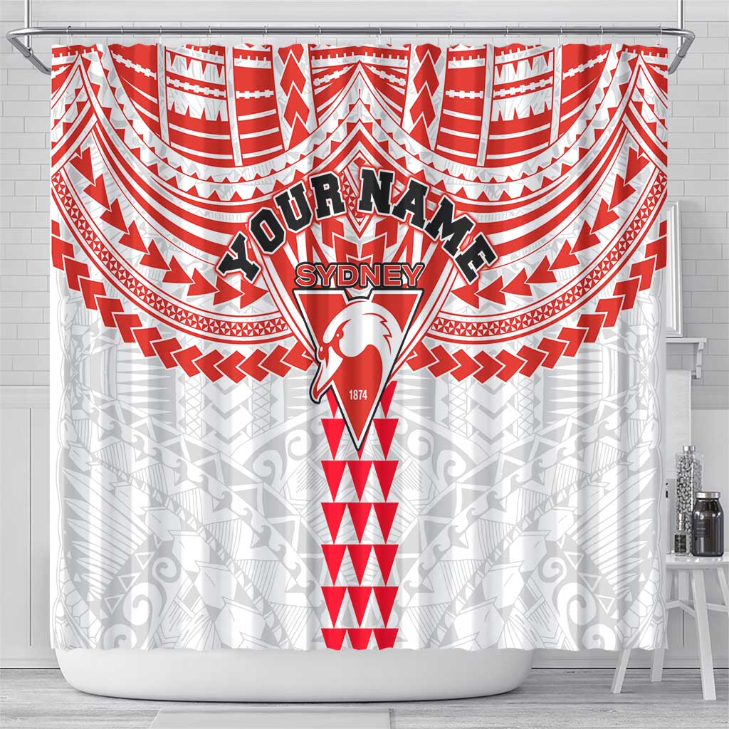 Personalized Sydney Swans Shower Curtain Polynesian Tribal Pattern Heritage Football