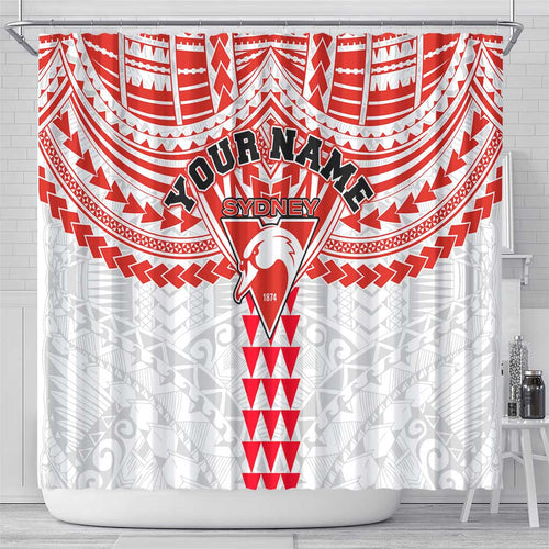 Personalized Sydney Swans Shower Curtain Polynesian Tribal Pattern Heritage Football