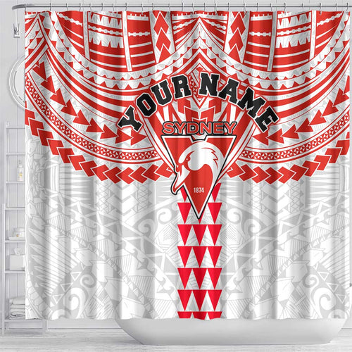 Personalized Sydney Swans Shower Curtain Polynesian Tribal Pattern Heritage Football