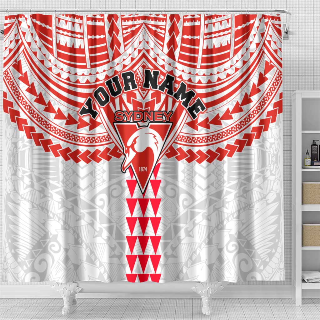 Personalized Sydney Swans Shower Curtain Polynesian Tribal Pattern Heritage Football