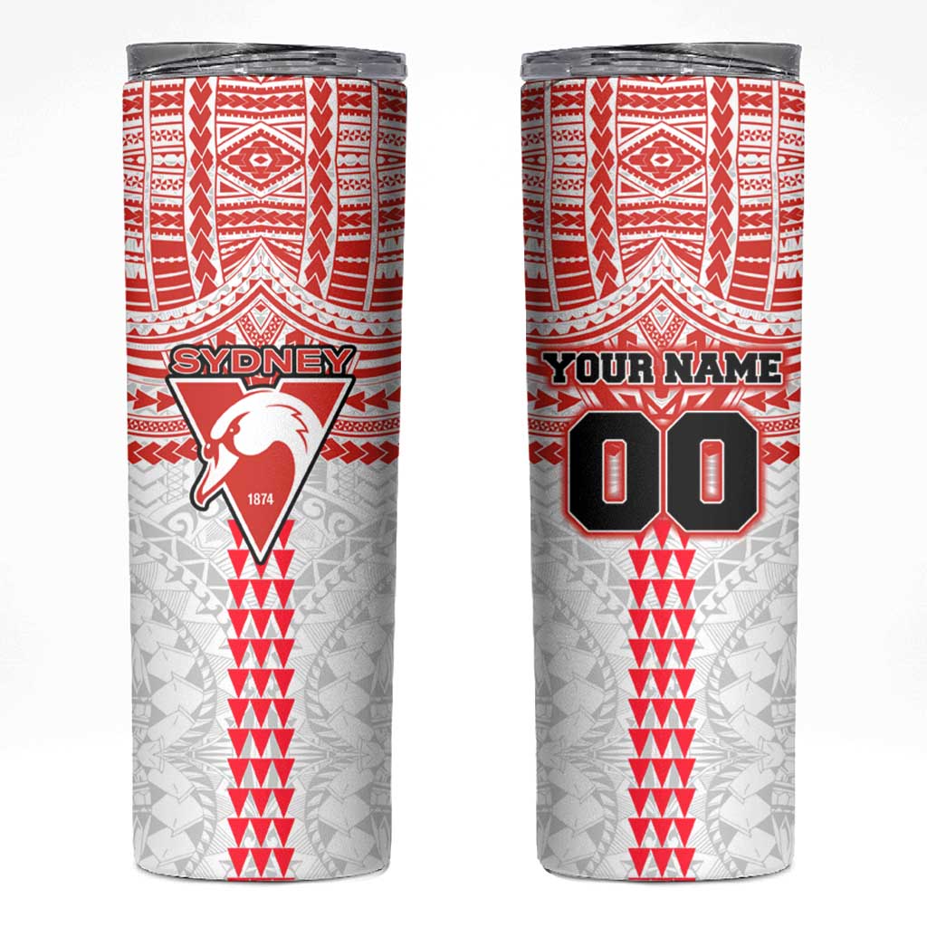 Personalized Sydney Swans Skinny Tumbler Polynesian Tribal Pattern Heritage Football