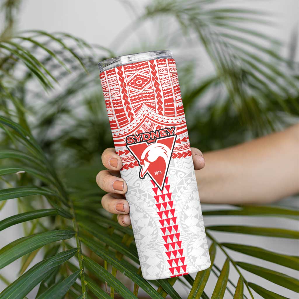 Personalized Sydney Swans Skinny Tumbler Polynesian Tribal Pattern Heritage Football