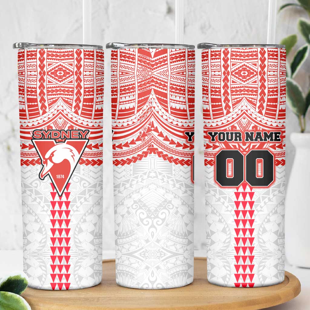 Personalized Sydney Swans Skinny Tumbler Polynesian Tribal Pattern Heritage Football