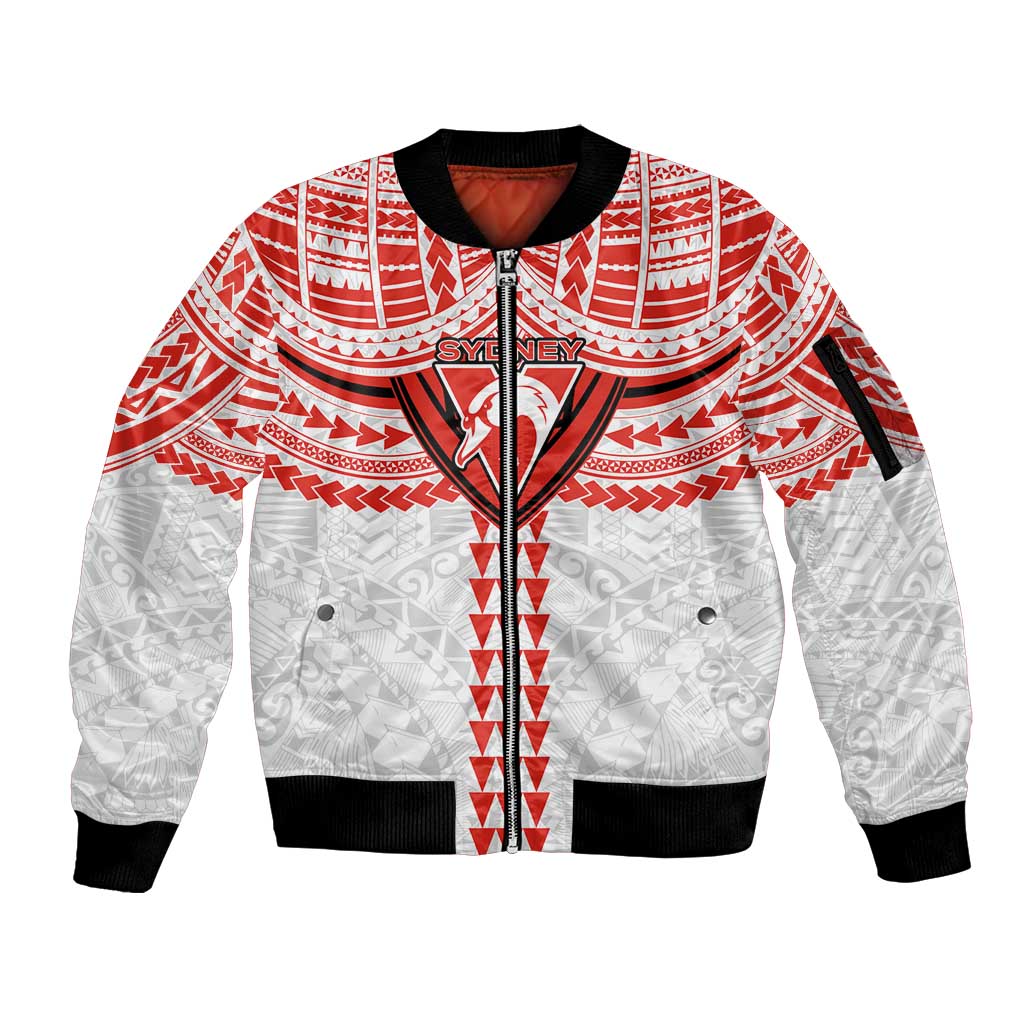 Personalized Sydney Swans Sleeve Zip Bomber Jacket Polynesian Tribal Pattern Heritage Football