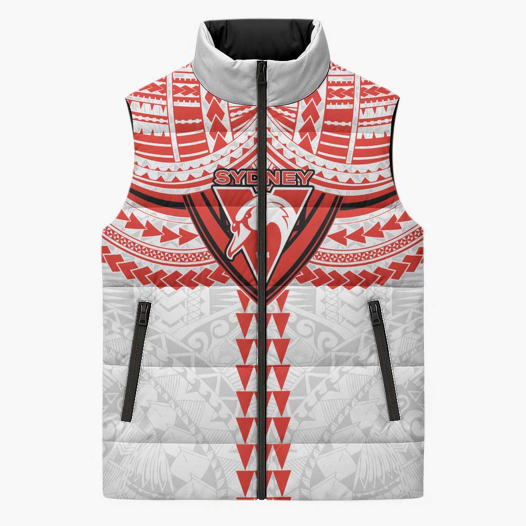 Personalized Sydney Swans Sleeveless Puffer Jacket Polynesian Tribal Pattern Heritage Football