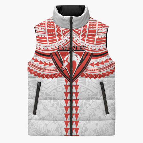 Personalized Sydney Swans Sleeveless Puffer Jacket Polynesian Tribal Pattern Heritage Football