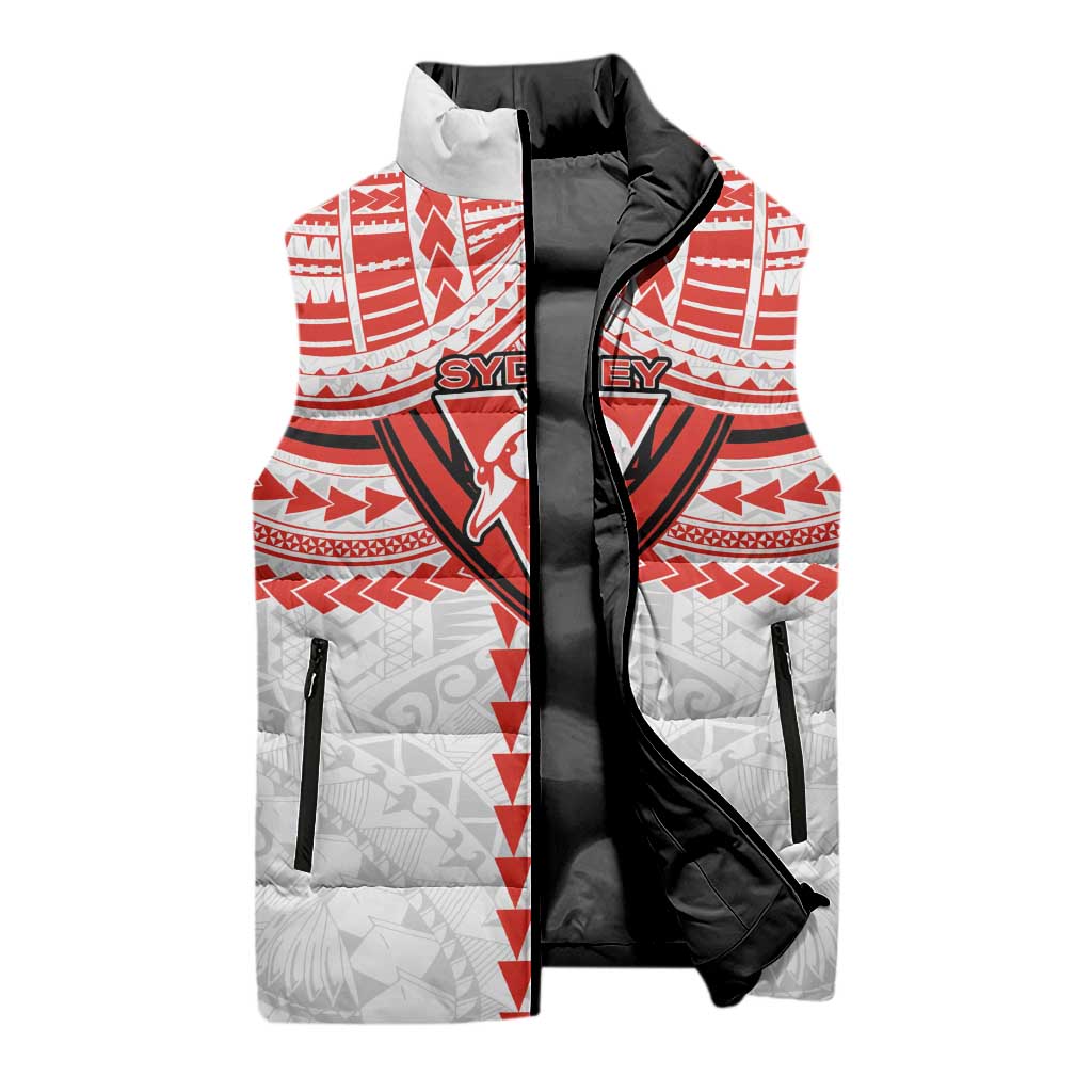 Personalized Sydney Swans Sleeveless Puffer Jacket Polynesian Tribal Pattern Heritage Football