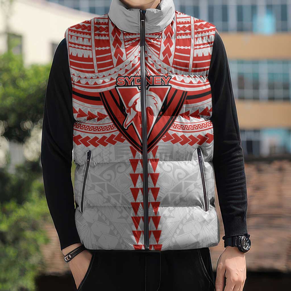 Personalized Sydney Swans Sleeveless Puffer Jacket Polynesian Tribal Pattern Heritage Football