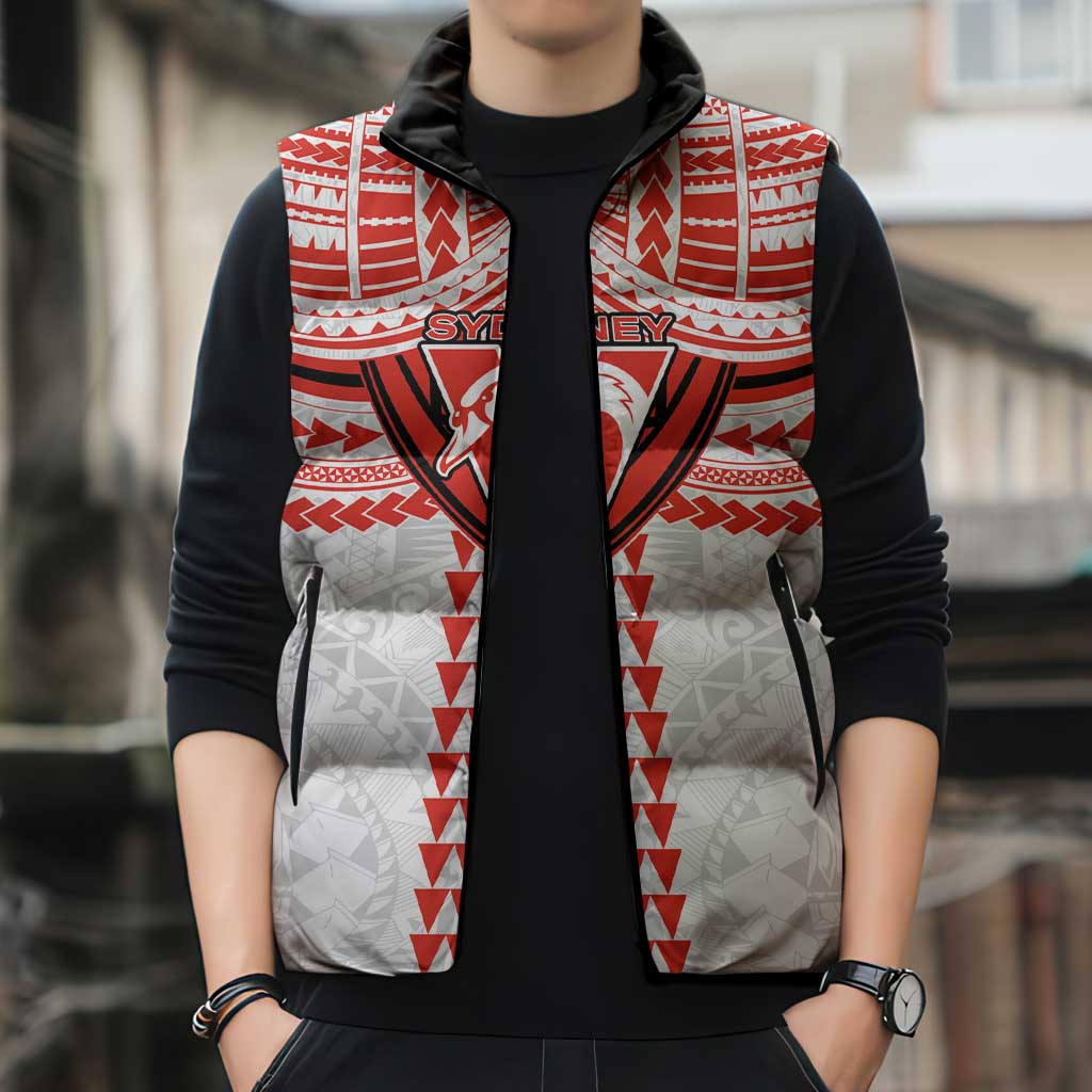 Personalized Sydney Swans Sleeveless Puffer Jacket Polynesian Tribal Pattern Heritage Football
