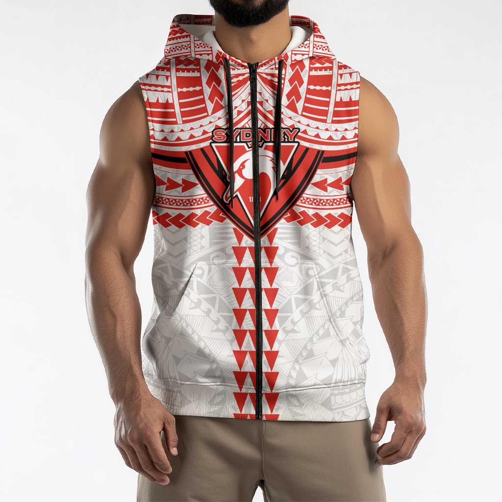 Personalized Sydney Swans Sleeveless Zip Hoodie Polynesian Tribal Pattern Heritage Football