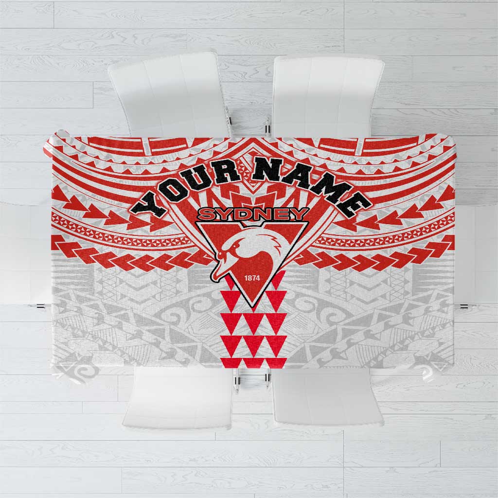 Personalized Sydney Swans Tablecloth Polynesian Tribal Pattern Heritage Football