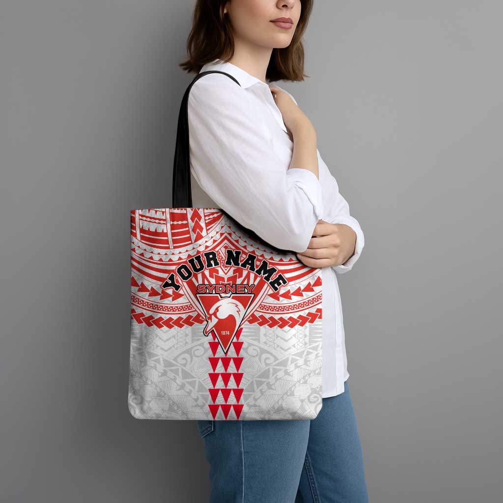 Personalized Sydney Swans Tote Bag Polynesian Tribal Pattern Heritage Football