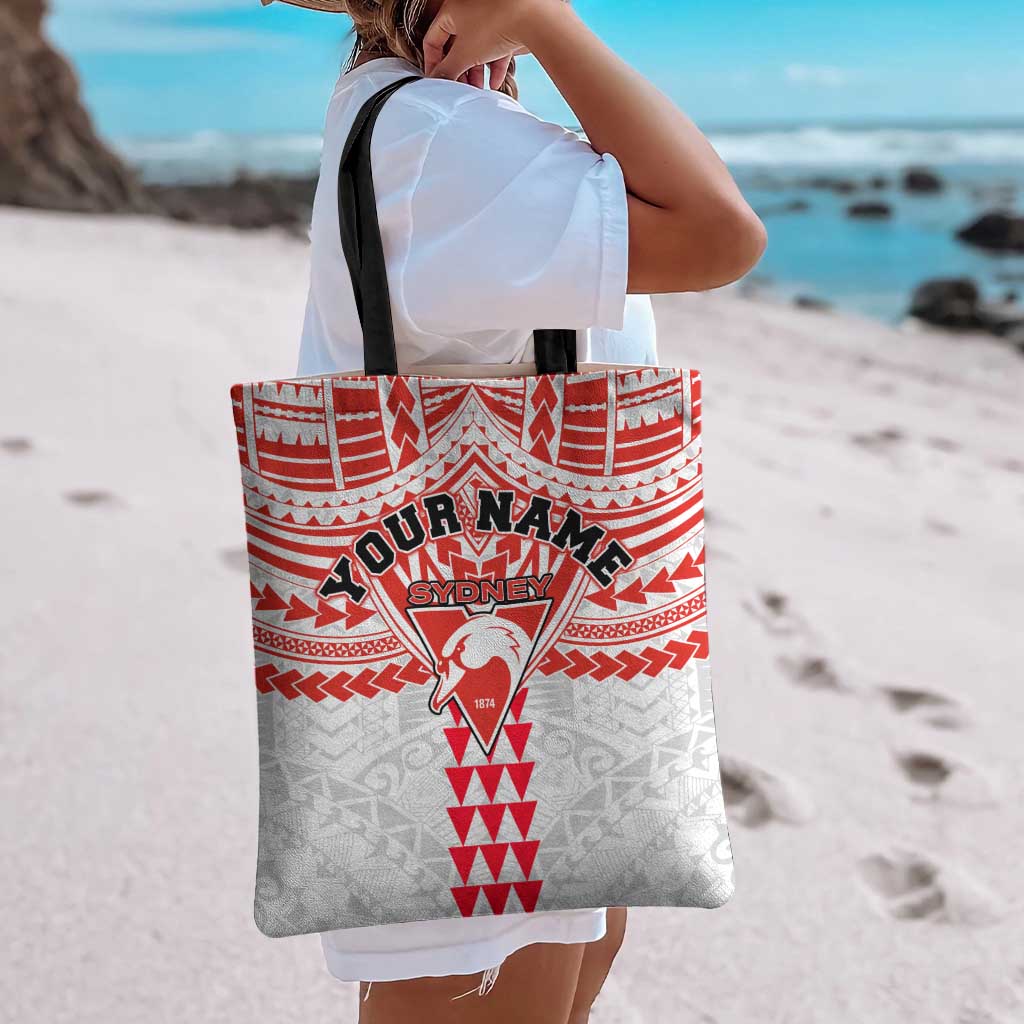 Personalized Sydney Swans Tote Bag Polynesian Tribal Pattern Heritage Football
