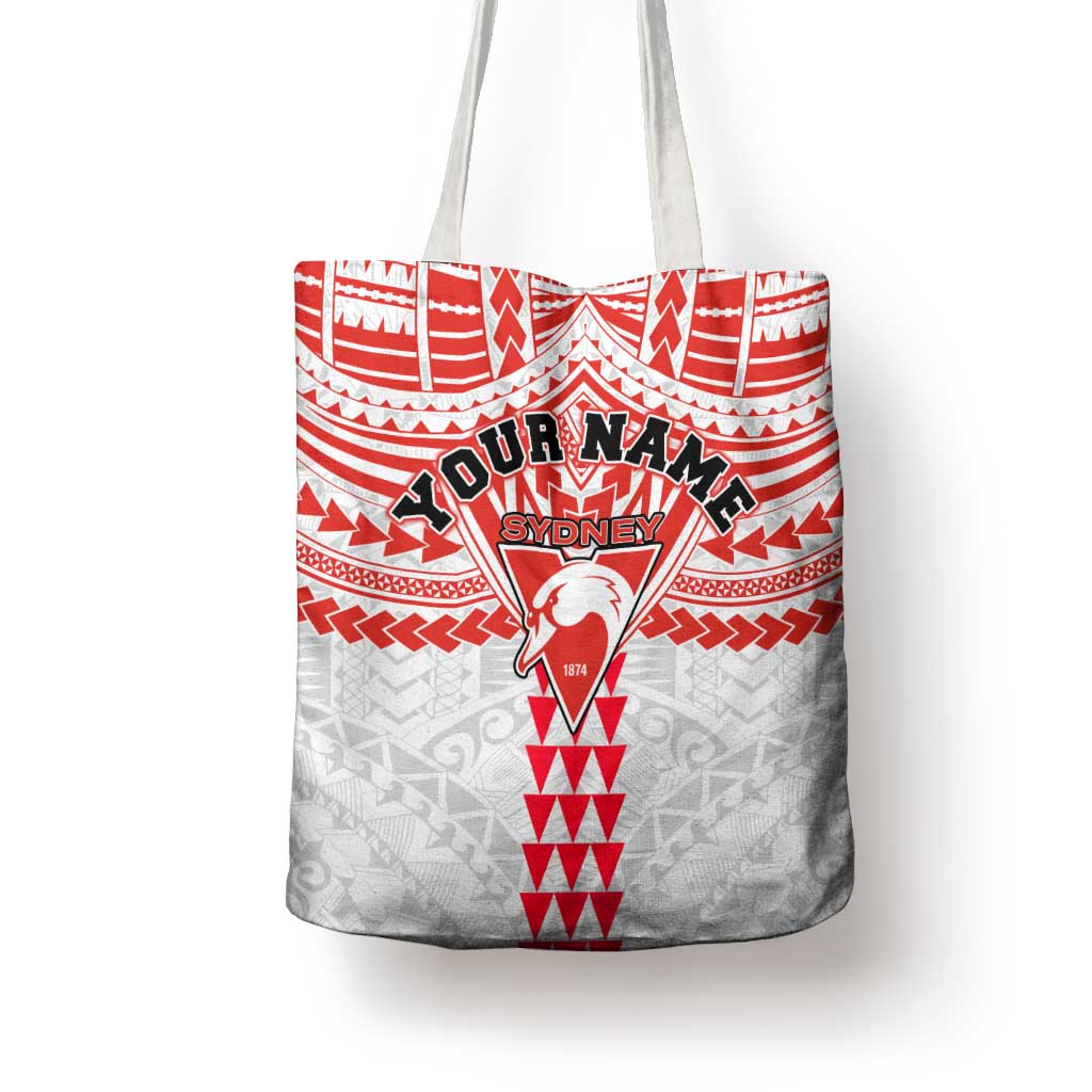 Personalized Sydney Swans Tote Bag Polynesian Tribal Pattern Heritage Football