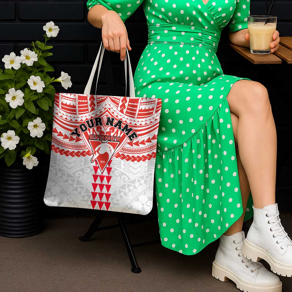Personalized Sydney Swans Tote Bag Polynesian Tribal Pattern Heritage Football