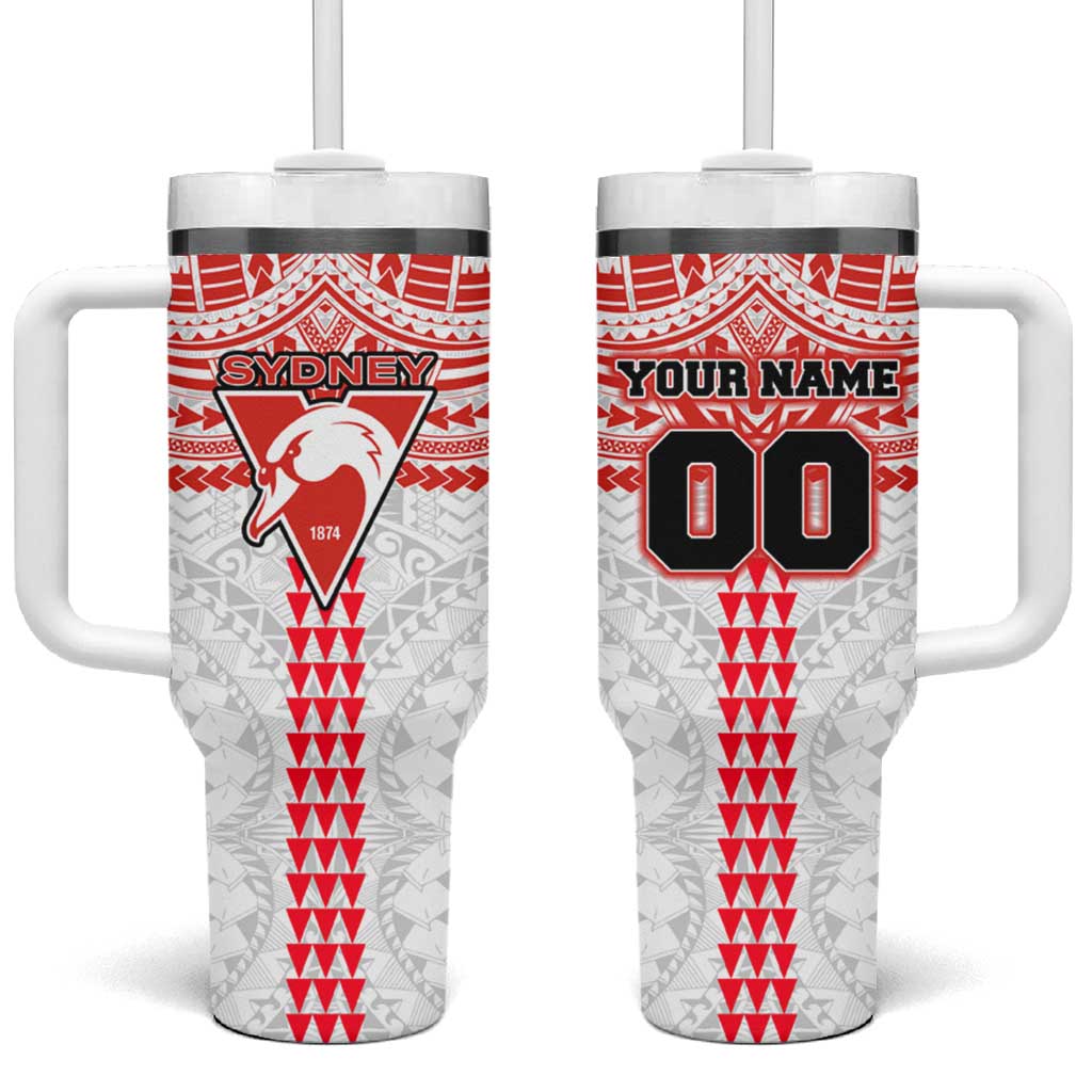 Personalized Sydney Swans Tumbler With Handle Polynesian Tribal Pattern Heritage Football