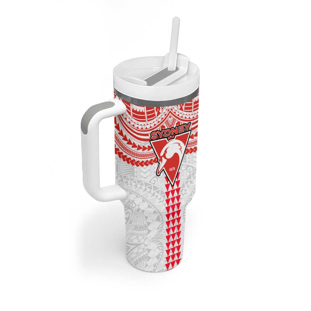 Personalized Sydney Swans Tumbler With Handle Polynesian Tribal Pattern Heritage Football