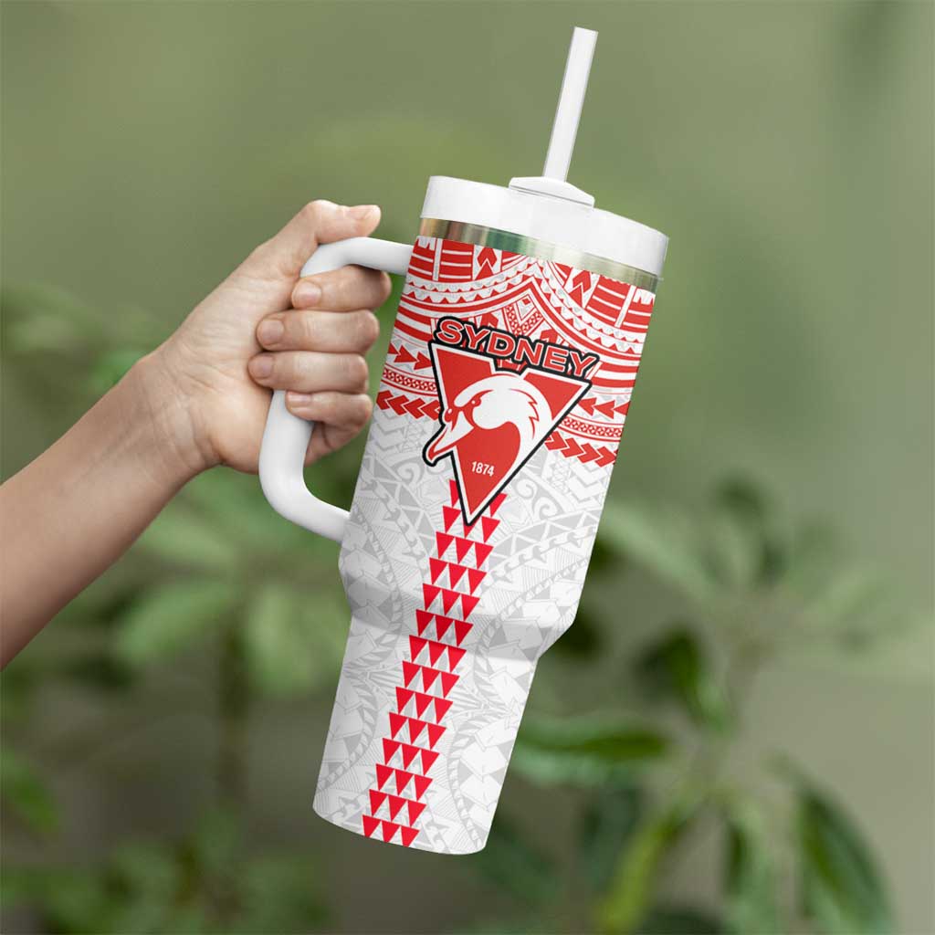 Personalized Sydney Swans Tumbler With Handle Polynesian Tribal Pattern Heritage Football