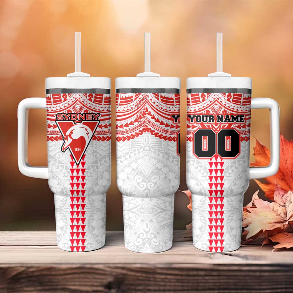 Personalized Sydney Swans Tumbler With Handle Polynesian Tribal Pattern Heritage Football