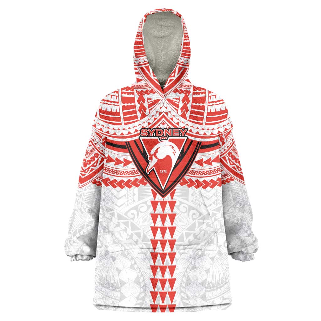 Personalized Sydney Swans Wearable Blanket Hoodie Polynesian Tribal Pattern Heritage Football